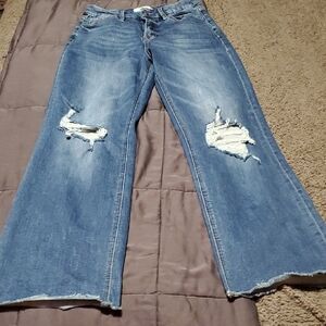 Distressed Flare Jeans in Blue — Women's Wide Leg Denim